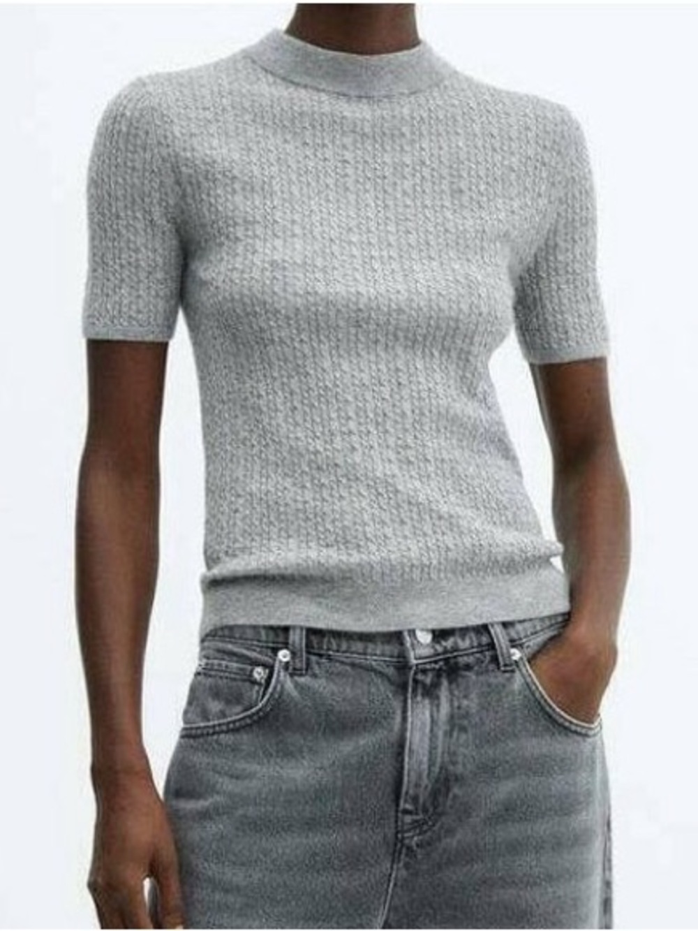 Mango Cashmere Gray Ribbed Knit Top with MNG Label
